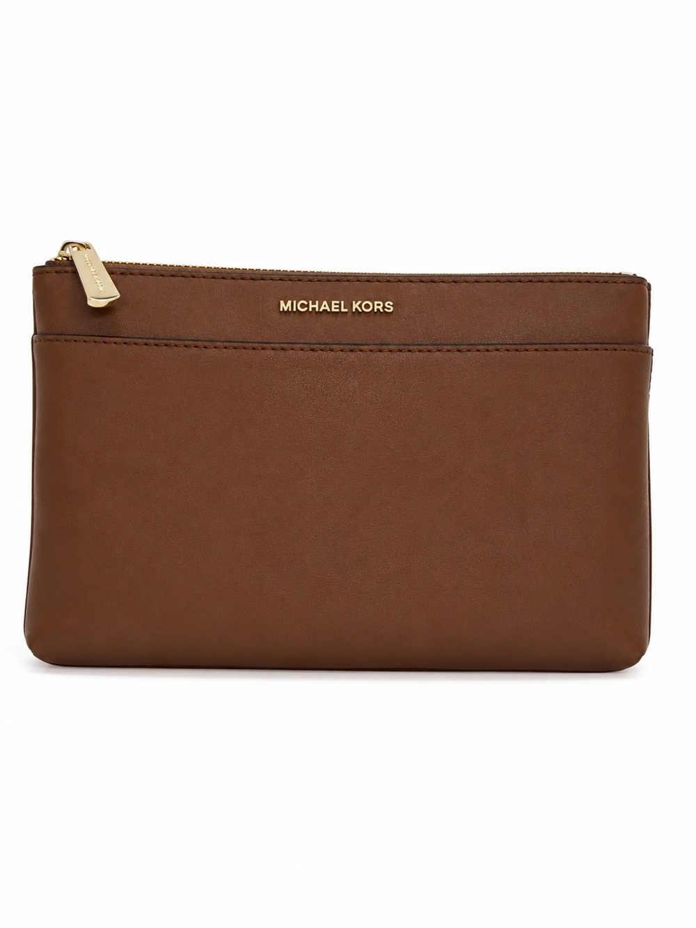 MICHAEL KORS Brown Leather Toiletry Pouch with Gold Hardware